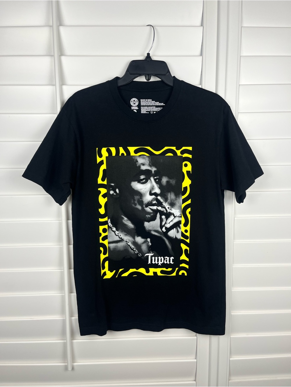Cross colours Black Graphic Tupac T-Shirt Yellow Accent Y2K streetwear hip hop